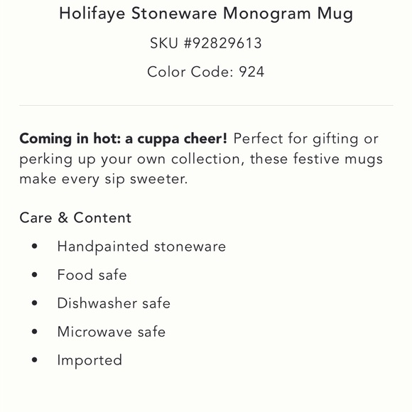 SPECIAL PRICING 🔥 Holifaye stoneware ceramic mug * Christmas monogram H - Picture 3 of 3